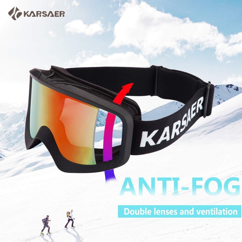 Karsaer نظارات كارساير للتزلج مضادة للضباب نظارات ثلج OTG حماية 100% من الأشعة فوق البنفسجية نظارات تزلج قابلة للانحناء عدسات مزدوجة للرجال والنساء والشباب - Image 3